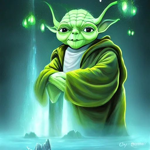 Prompt: Portrait of yoda in a scenic environment by Cyril Rolando