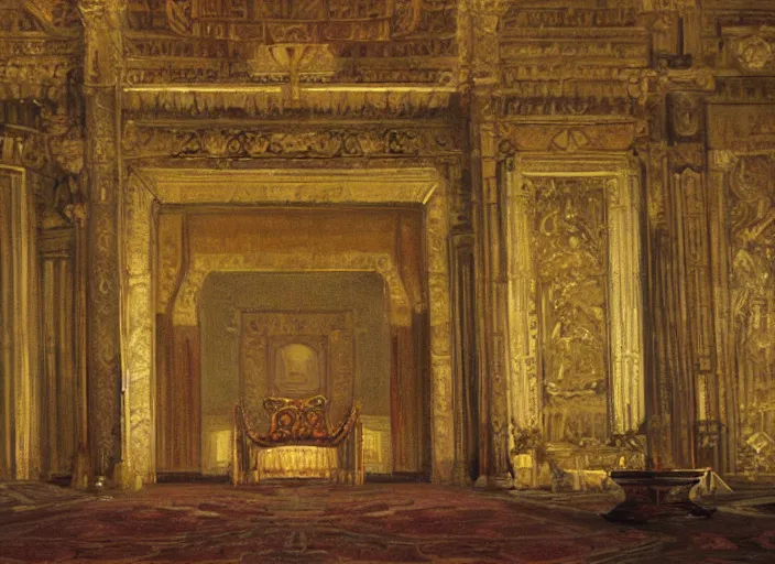 Image similar to inside of a gigantic palace throne room oil painting