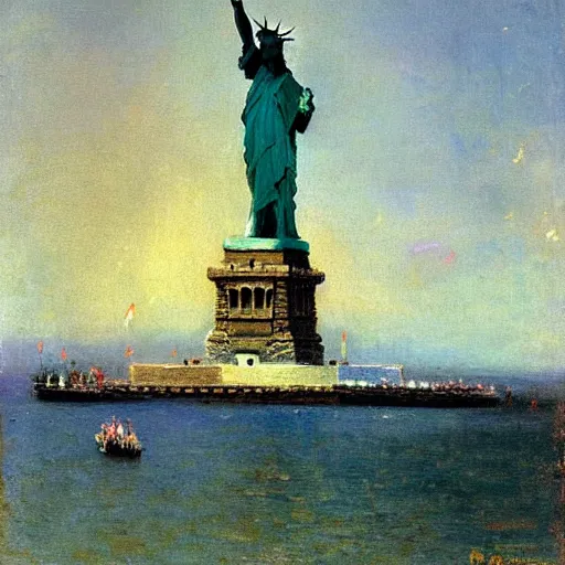 Prompt: a painting of the statue of liberty by ilya repin