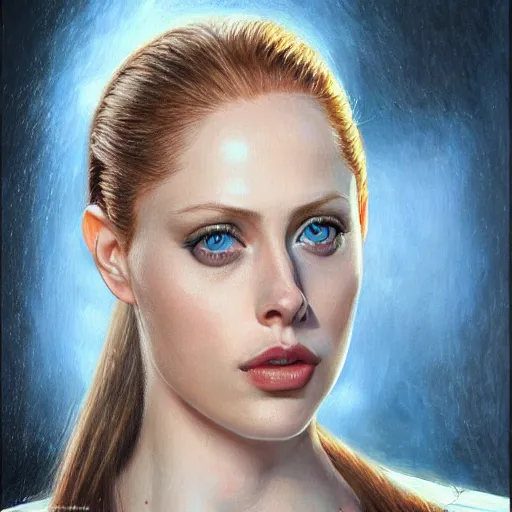 Image similar to ultra realistic portrait painting of deborah ann woll, art by stanley artgerm, 4 k, ultra realistic, highly detailed, epic lighting