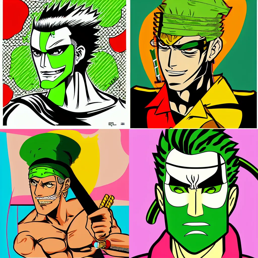 Prompt: Roronoa Zoro in pop art style