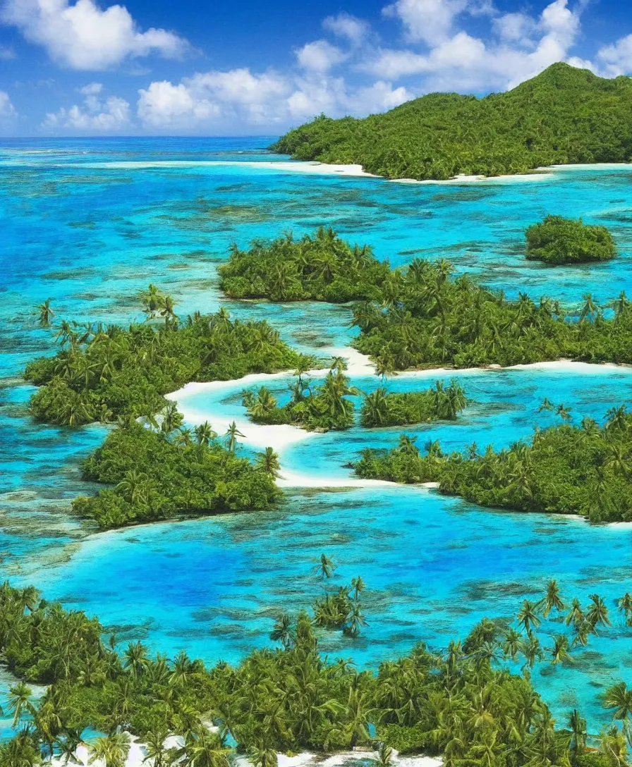 Image similar to water painting of breathtaking scenery of a remote, paradise island