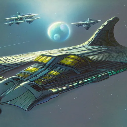 Image similar to a spaceship in a scenic environment by jim burns