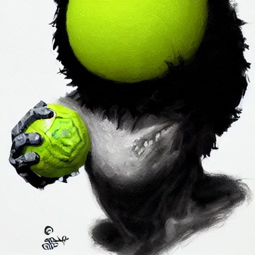 Image similar to a tennis ball monster, digital art, fantasy, magic, trending on artstation, ultra detailed, professional illustration by Basil Gogos