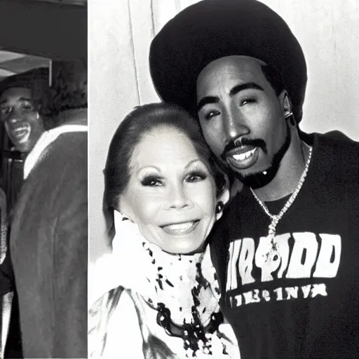 Image similar to a photo of 2 pac meeting mary tyler moore. they have a lot in common.