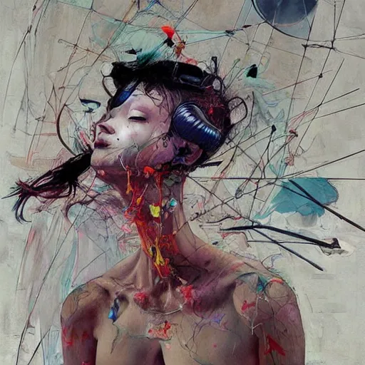 Prompt: woman in a vr headset, cyberpunk in the style of adrian ghenie, esao andrews, jenny saville, surrealism, dark art by james jean, takato yamamoto