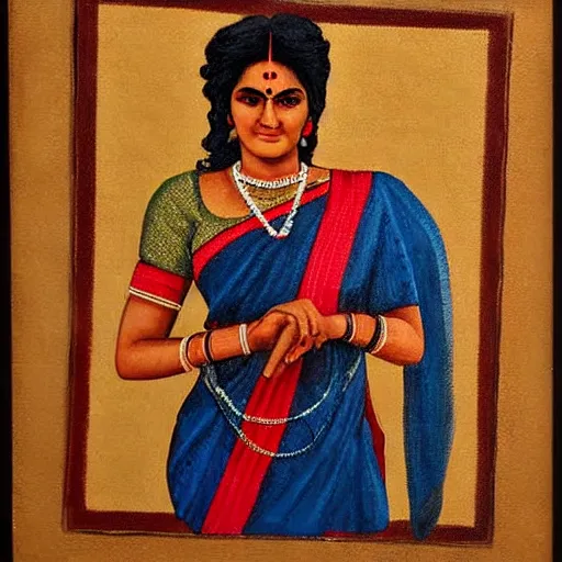 Prompt: realistic painting of a women from maharashtra in saree from 2 0 th century making chapati