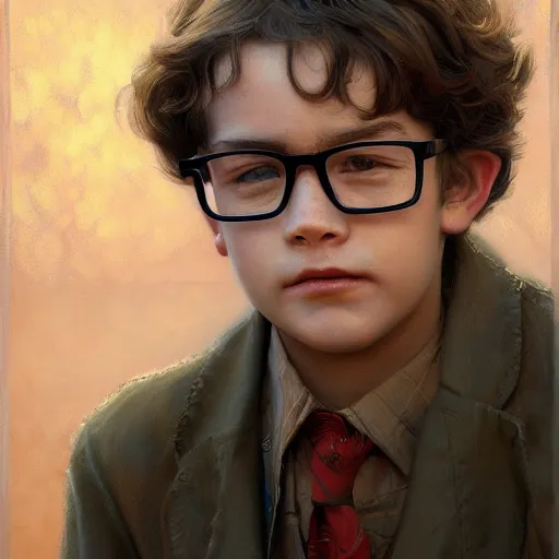 Prompt: Portrait A boy with glasses waiting for the bus, digital painting, artstation, concept art, donato giancola, Joseph Christian Leyendecker, WLOP, Boris Vallejo, Breathtaking, 8k resolution, extremely detailed, beautiful, establishing shot, artistic, hyperrealistic, octane render, cinematic lighting, dramatic lighting, masterpiece, light brazen, extremely detailed and beautiful face