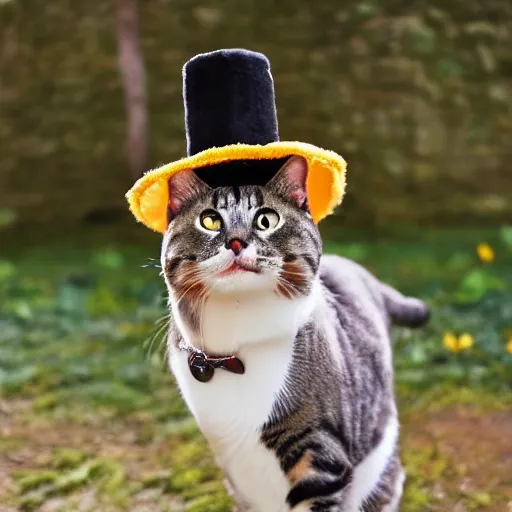 Image similar to a cat wearing a small sombrero and a poncho, photography