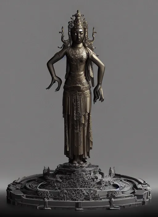 Image similar to a art deco sculpture statue of full body guanyin, intricate complexity,, statue by jane hamilton, ruan jia, character concept, radiant light,, frostbite 3 engine, cryengine, dof, trending on artstation, digital art, fantasy detailed abackground