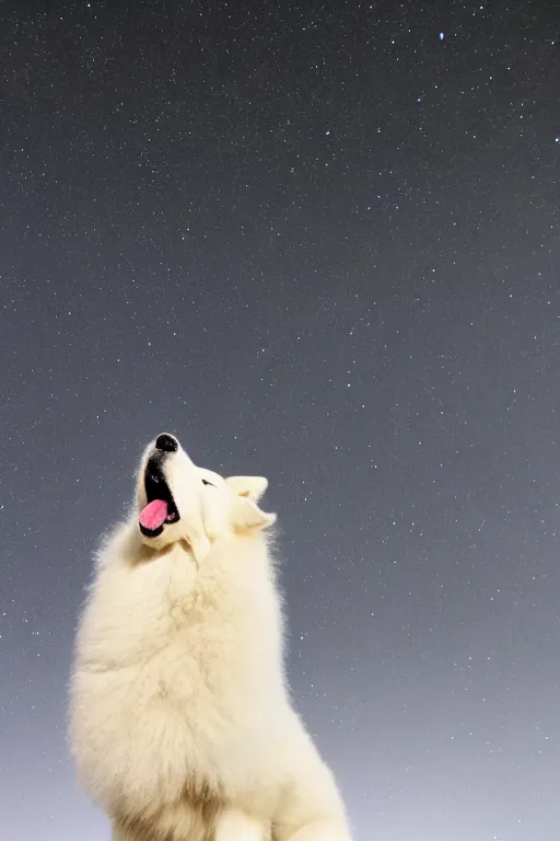 Image similar to a Samoyed Howling at the Universe