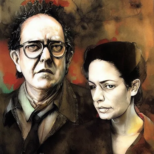 Image similar to gabriela mistral and roberto bolano, portrait by yoji shinkawa and esao andrews