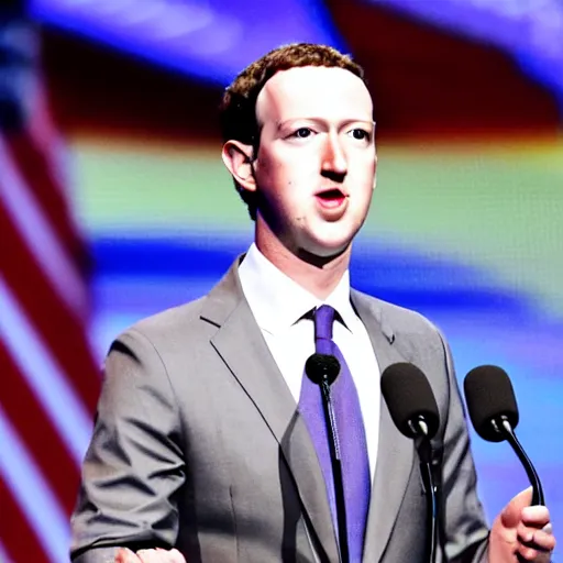 Image similar to detailed photos of mark zuckerburg at the republican national convention podium as the republican presidential candidate, photos, event photos, canon mark ii, f / 1. 2, focused photo