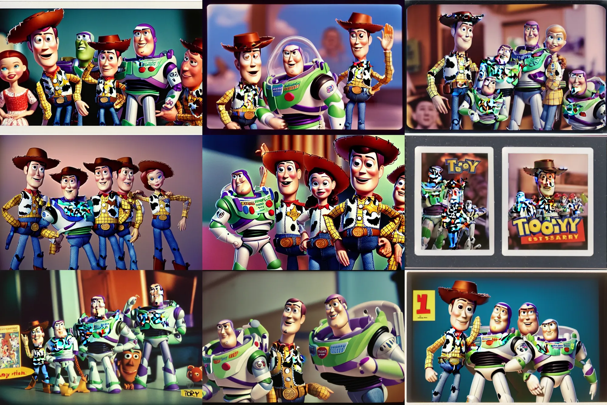 Prompt: the first version of Toy Story film by pixar, film of john lasseter and steve jobs, toy story, beers, polaroid, urnan legend, snopes, polaroid photograhy, kodackchrome, sigma alpha, 35mm,