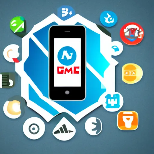 Prompt: a logo with a controller and a smart phone called game and app development