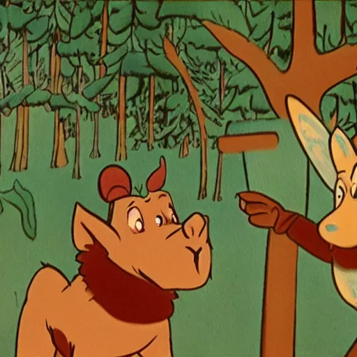 Image similar to 1940s disney film about talking forest animals super high detail