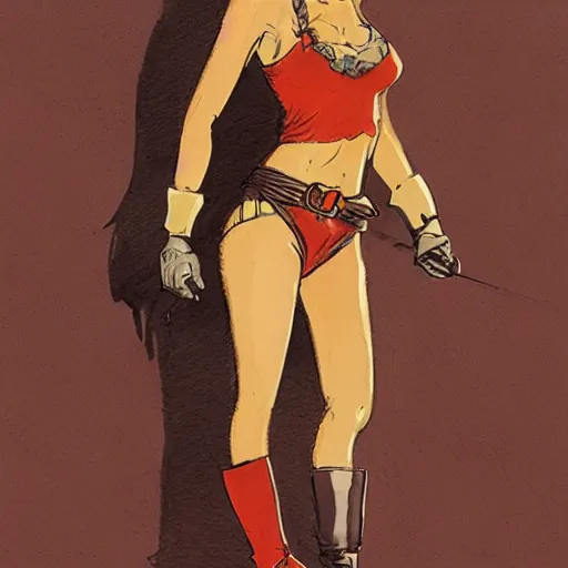 Prompt: realistic full body concept art of a female pirate by Wally Wood