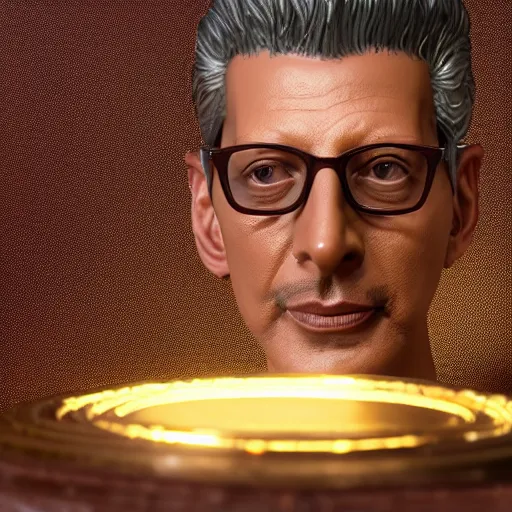 Image similar to hyperrealistic dslr film still of jeff goldblum disguised as gold doubloon, stunning 8 k octane comprehensive 3 d render, inspired by istvan sandorfi & greg rutkowski & unreal engine, perfect symmetry, dim volumetric cinematic lighting, extremely hyper - detailed, incredibly real lifelike attributes & flesh texture, intricate, masterpiece, artstation, stunning