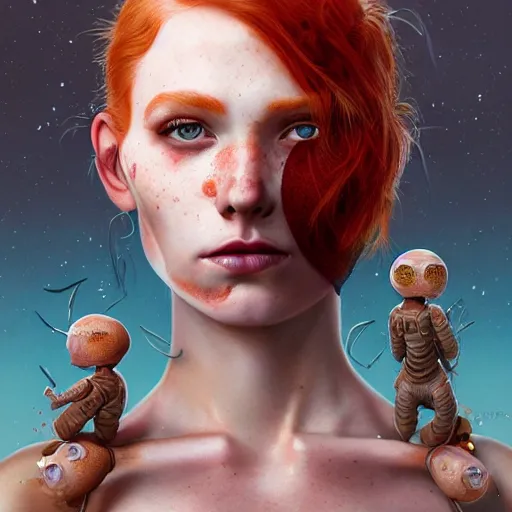 Image similar to Lofi pale redhead with freckles BioPunk portrait, Pixar style, by Tristan Eaton Stanley Artgerm and Tom Bagshaw.