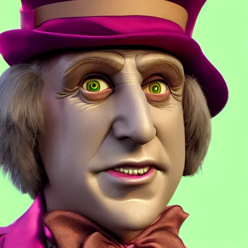 Image similar to ultra detailed Willy Wonka face closeup, highly detailed, sharp focus, octane render, ultra detailed face