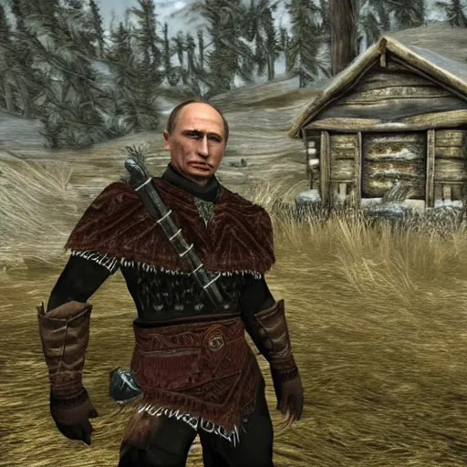 Prompt: vladimir putin in skyrim, gameplay screenshot