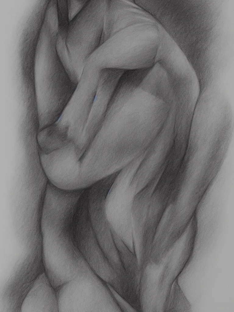 Image similar to geometric sketch of woman, detailed, charcoal on paper,