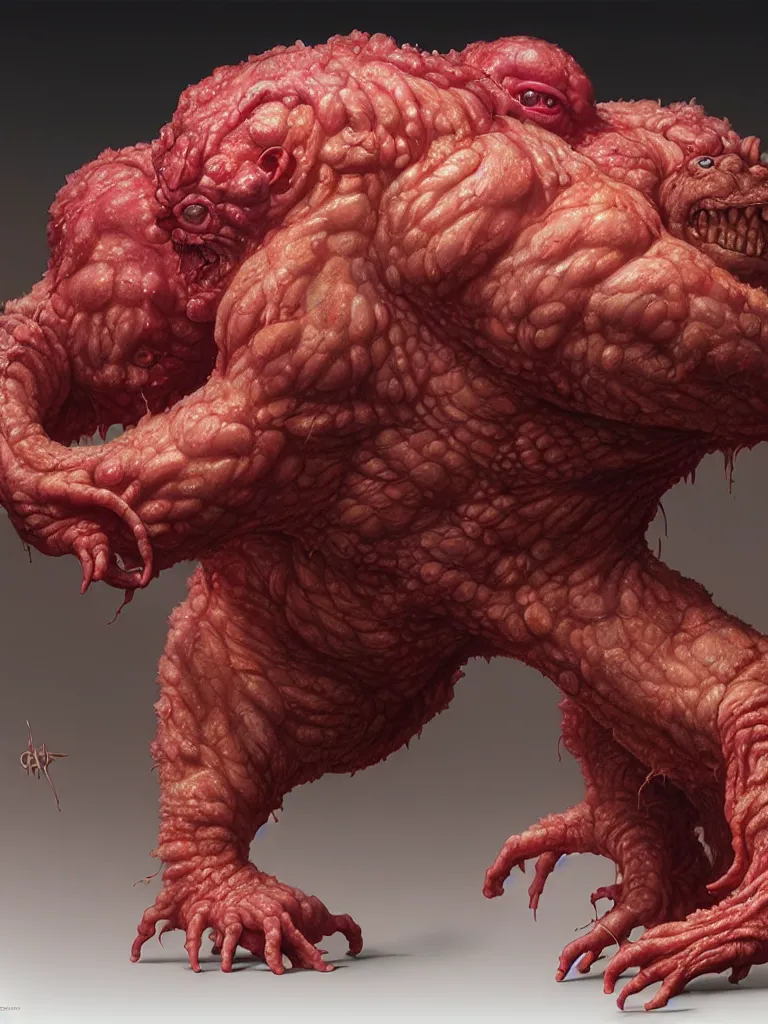 Image similar to hyperrealistic rendering, fat smooth cronenberg flesh monster final fantasy behemoth by donato giancola and greg rutkowski and wayne barlow and zdzisław beksinski, eyeballs, product photography, action figure, sofubi, studio lighting, colored gels, colored background