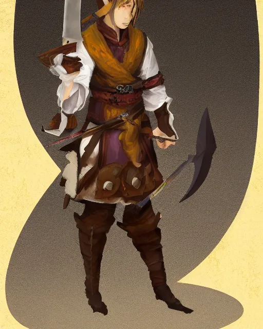 Image similar to a concept art of a D&D character, holding a small sword made by Donutello, white background