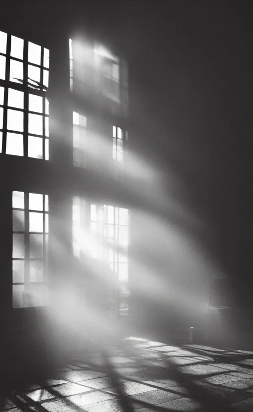 Prompt: a beautiful photograph of a dark room and sunlight, dramatic composition