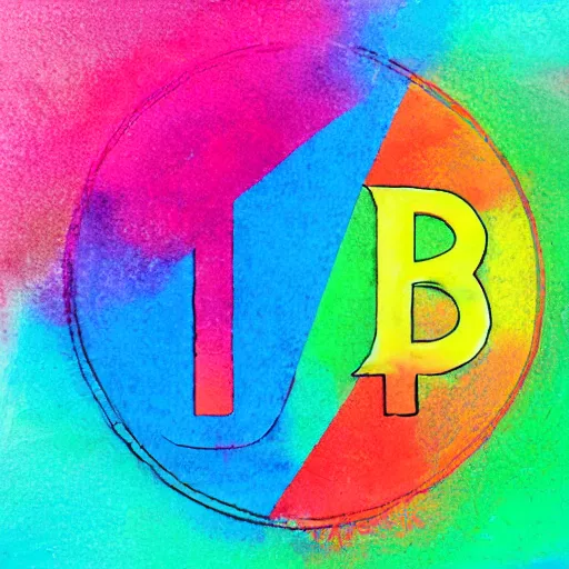 Image similar to 3 d of the cryptocoin symbol, flat paint, acrylic, minimal, abstract, art style by joshy sly, water color, soft pastel colors, generate monoschromatic random colors