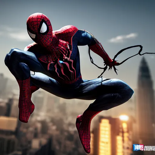 Image similar to a single venom and spider - man hybrid, dslr, cinematic, volumetric lighting, 8 k resolution, photorealistic