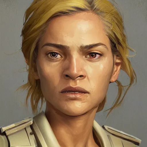 Image similar to portrait of a woman by greg rutkowski, she is a mixture between slav and samoan features, blonde short hair, she is about 7 0 years old, impeccable military composure, wearing tactical gear of the galactic alliance, star wars expanded universe, highly detailed portrait, digital painting, artstation, concept art, smooth, sharp foccus ilustration, artstation hq