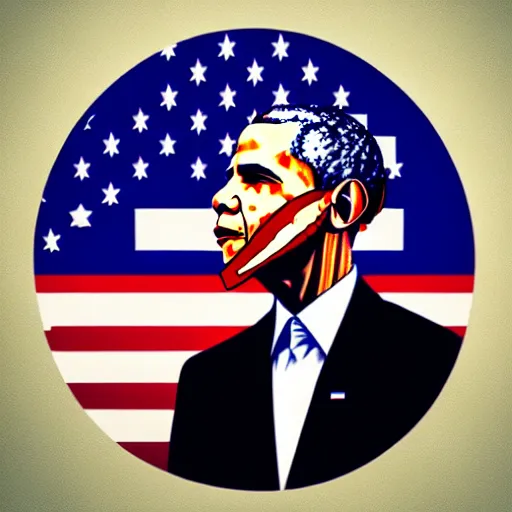 Image similar to a profile photo of obama with a diving oxygen mask with side profile blood in ocean intricate details by MARVEL comics and Sandra Chevrier-C