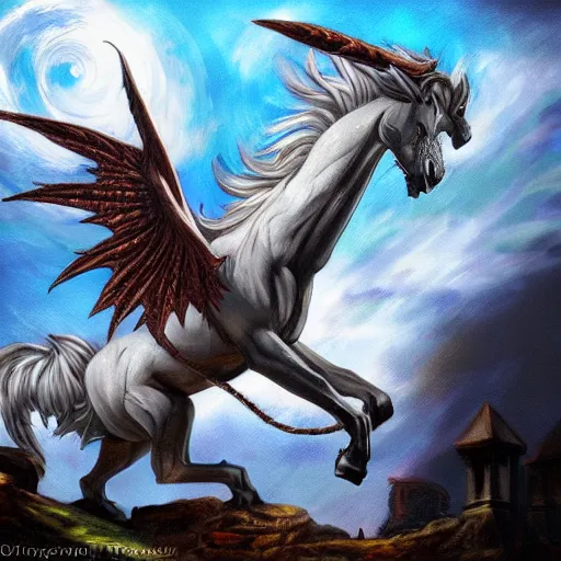 Image similar to a drakopegasus, fantasy art,