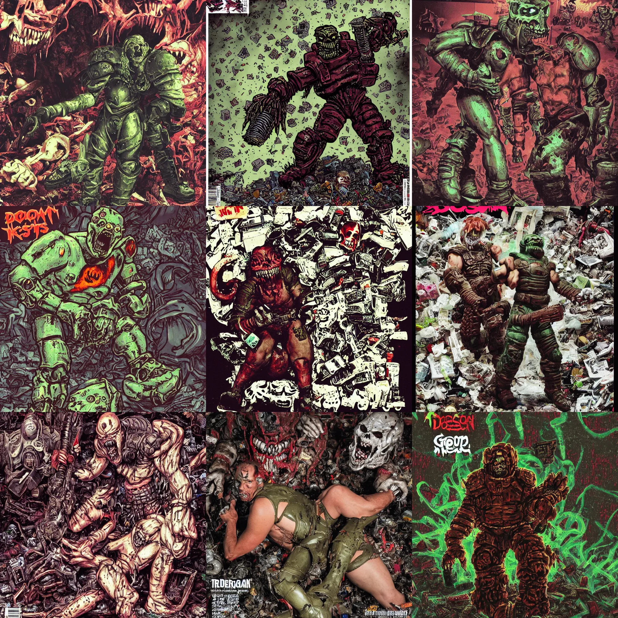 Prompt: photo of Doomguy glorykill demon while wearing ripped up dirty Swear kiss monster teeth yeti platform boots in the style of Ryan Trecartin in the style of 1990's FRUiTS magazine 20471120 in japan in a dirty dark dark dark poorly lit bedroom full of trash and garbage server racks and cables everywhere in the style of Juergen Teller in the style of Shoichi Aoki, japanese street fashion, KEROUAC magazine, Walter Van Beirendonck W&LT 1990's, Vivienne Westwood, y2K aesthetic