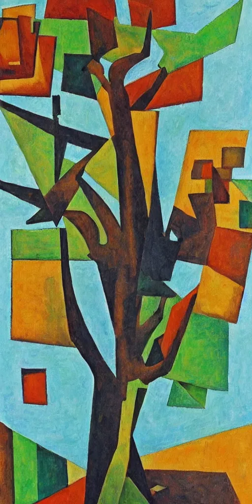 Image similar to Cubism painting of a tree, masterpiece