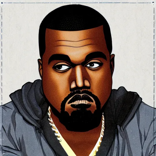 Image similar to kanye west as an anime character by hayao miyazaki, flat colors, finely detailed