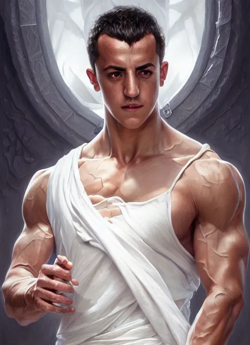 Prompt: portrait of aggressive lucas vazquez, d & d, muscular! white, fantasy, intricate, elegant, highly detailed, digital painting, artstation, concept art, smooth, sharp focus, illustration, art by artgerm and greg rutkowski and alphonse mucha