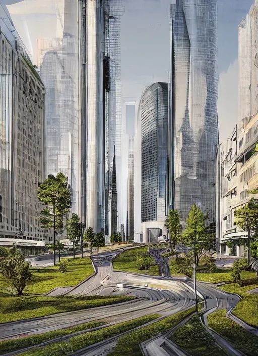 Prompt: futuristic avenida paulista in the c century, photorealistic beautiful painting, detailed, by gerardo dottori