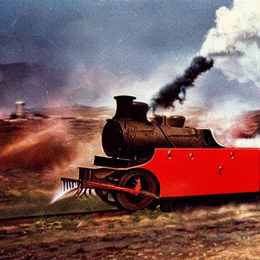 Prompt: old historic photograph of an red ferrari jumping over a steam train in the wild west, 1 7 8 5, dusty, gold rush, western, action photography, epic lighting, style of michael bay