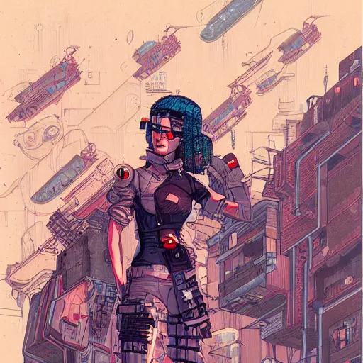 Image similar to illustration of a cyberpunk military woman by james jean