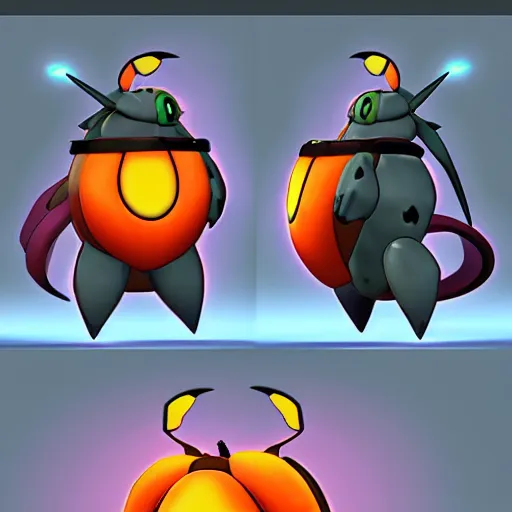 Prompt: A pokemon that looks like The flying beetle,The Crust is pumpkin,Trending on art station. Unreal engine.