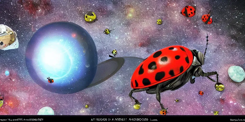 Prompt: a 3 d rendered movie still a ladybug descendant 1 million into the future. the ladybug is sentient, wears a spacesuit, and explores cosmos in a super awesome space ship. science fiction blockbuster movie ladybugs rule the world or my stepmom is a ladybug from the future, imax 7 0 mm. 2 0 0 1 a space odyssey ( film )