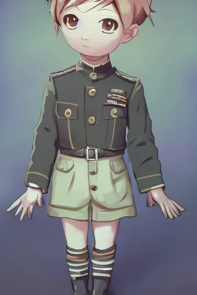 Prompt: beautiful little boy in nazi male uniform. made in abyss art style, sharps focus, pose, cute detailed artwork, anatomically correct, ilya kuvshinov, reflection, perfect composition, wallpaper mobile, digital art, detailed anime soft face, symmetrical face, western comic, illustration, realistic, smooth, lois van baarle, soft details, biomechanic