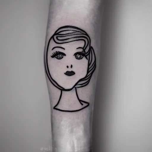 Prompt: handpoke tattoo of a woman, pinup, stick poke, lineart