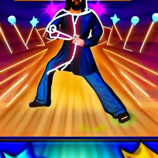 Prompt: jesus in just dance game