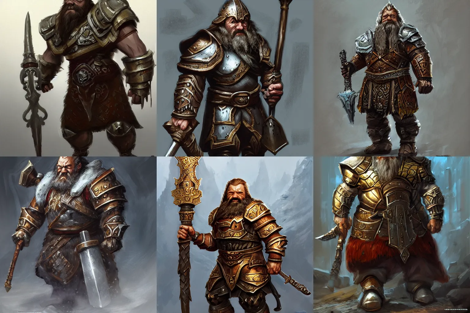 Prompt: highly detailed concept art of dwarf in full dwarven armor with dwarven hammer, by Blizzard, Elder Scrolls, WETA, LOTR, craig mullins, trending on artstation