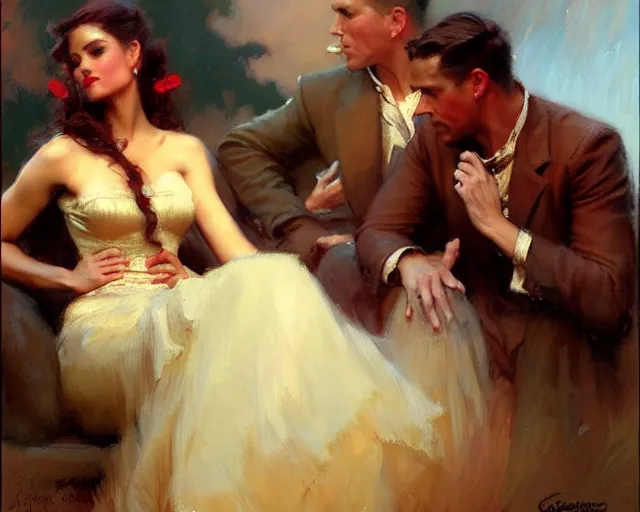 Image similar to distracted boyfriend meme, painting by gaston bussiere, craig mullins, j. c. leyendecker