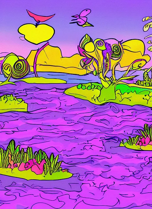 Prompt: purple island made from paint cartoon app background artwork, digital art, award winning