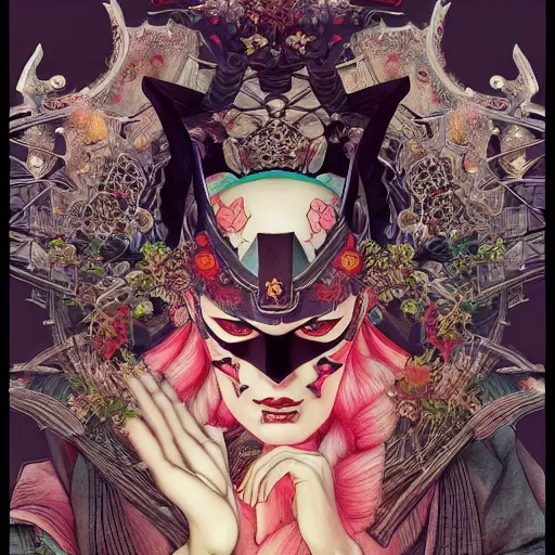 Image similar to samurai batman, dark fantasty :: by Martine Johanna and and Chie Yoshii and Casey Weldon and Guillermo del toro :: ornate, dynamic, particulate, rich colors, intricate, elegant, highly detailed, centered, artstation, smooth, sharp focus, octane render, 3d